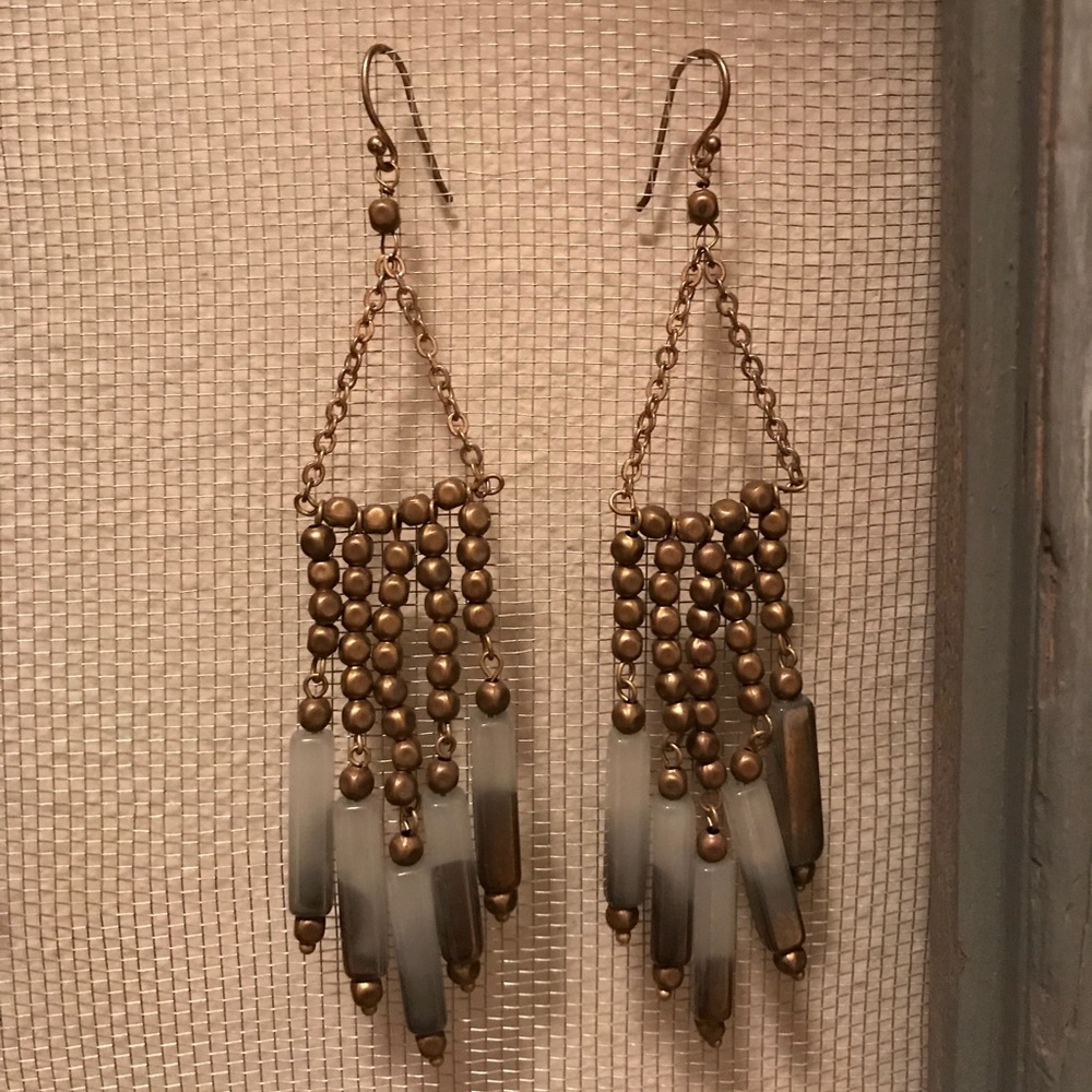 Statement Chandelier Earrings Gold-Grey Beads